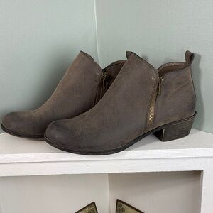 Jessica Cline Faux-Leather/Suede Women's Brown Ankle Boots Booties 10 Zip Chunky